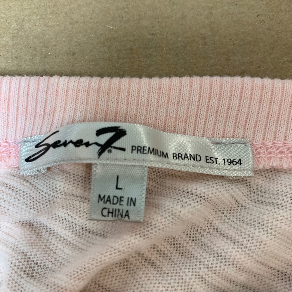 Seven7 Ruffle Top Women Large Pink Excellent Slub Knit 3/4 Sleeve Crew Neck - Picture 2 of 7